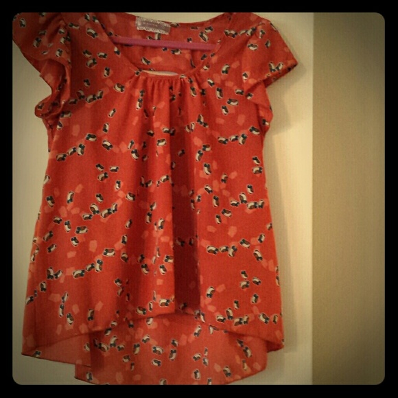 Burnt orange blouse with owl accents