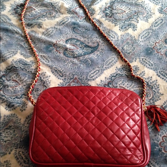 Red quilted cross body purse