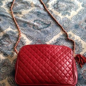 Red quilted cross body purse
