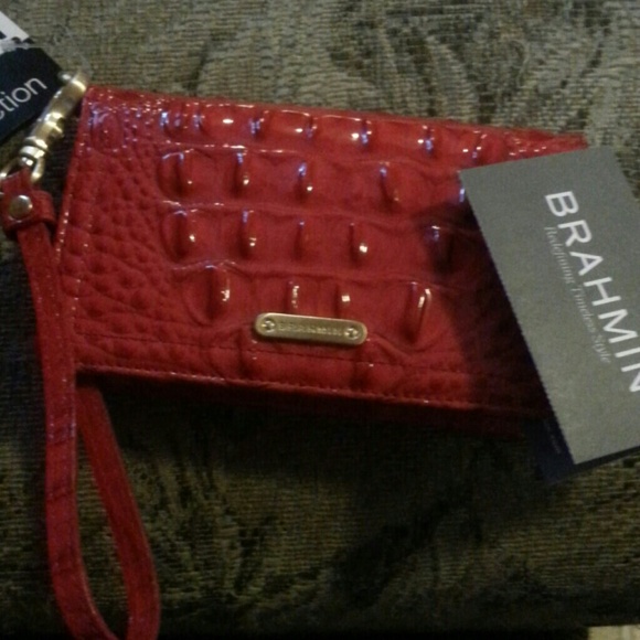 Brahmin, glossy red leather wristlet wallet nwt