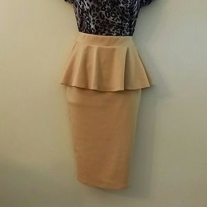 Gold Pepulum Pencil Skirt