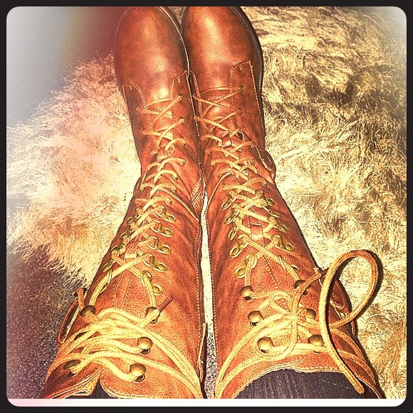 Brown knee high combat boots
