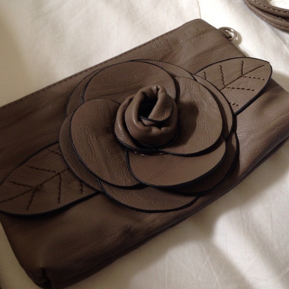 SOLD Grey brown faux leather clutch