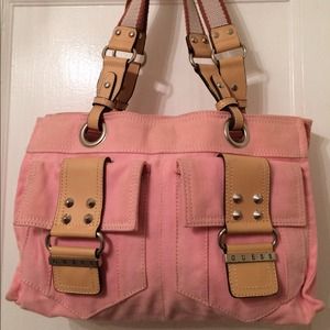 Guess pink canvas handbag