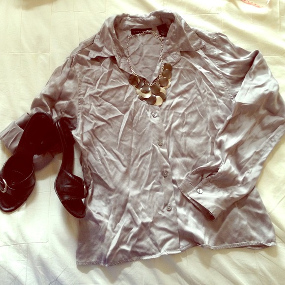 SOLD - Silver/ Grey 100% Silk Dress Shirt