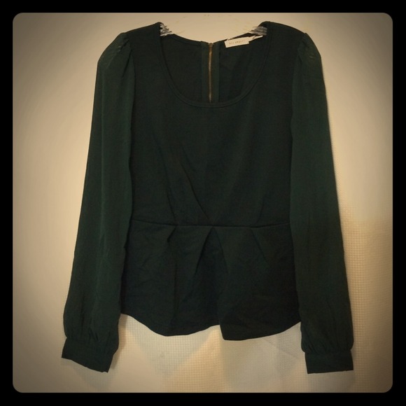 Evergreen Peplum Top with Sheer Sleeves