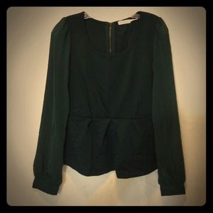 Evergreen Peplum Top with Sheer Sleeves