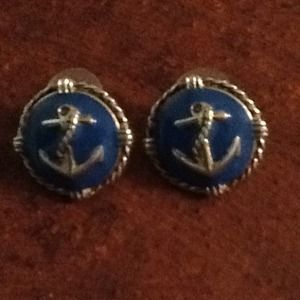 Gold and Navy Anchor Earrings