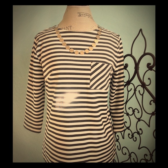 BASICS BLACK AND WHITE STRIPED BLOUSE.