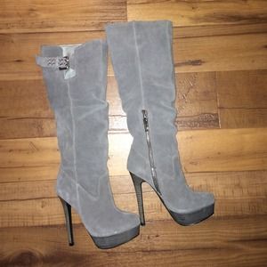 Gray suede Guess high heel boots