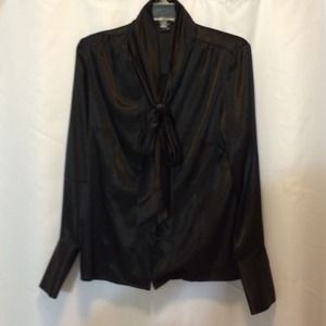 BCBG Black Silk Bow Blouse