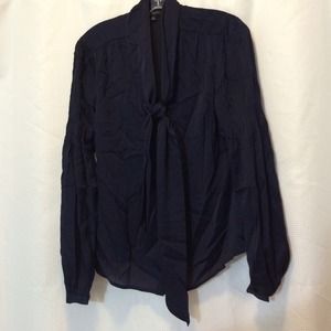 Ann Taylor Navy Silk Bow Blouse