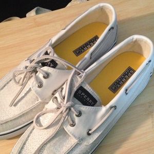 White sequined sperrys