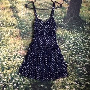 Ruffled Navy Polka-Dot Dress