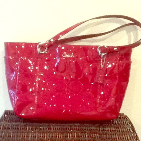 Authentic Coach Red Patent Leather Tote