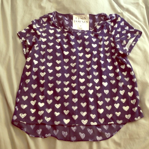 Sheer back navy blue tee with heart pattern