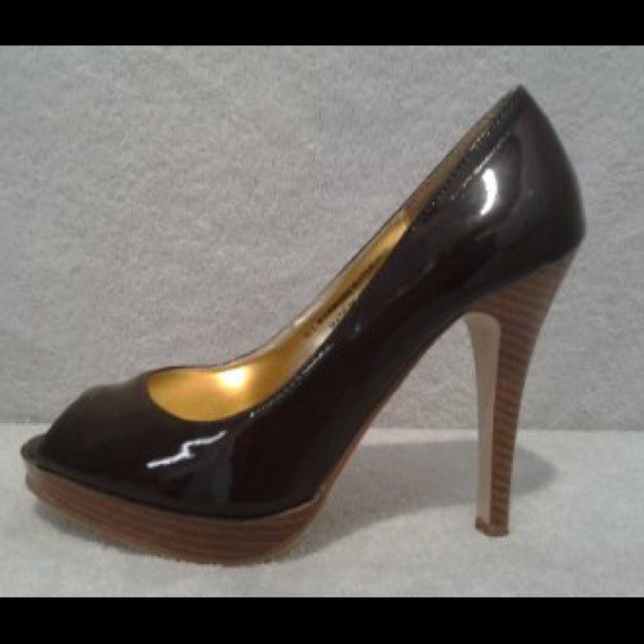 Chocolate Brown Patent Peek Toe Pumps
