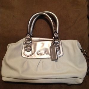 Coach Ashley Leather Satchel in white/silver