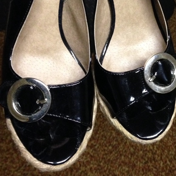 Black peep toe wedges
