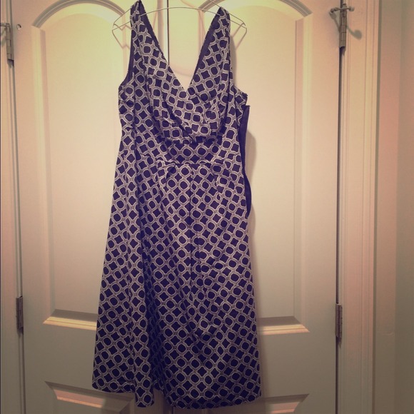 Lands End Navy Patterned Wrap Dress