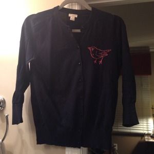 Navy cardigan with bird