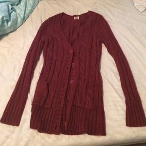 Long maroon cardigan