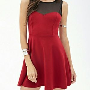 Mesh trimmed skater dress