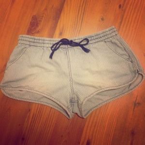 Denim blue pinstripe shorts
