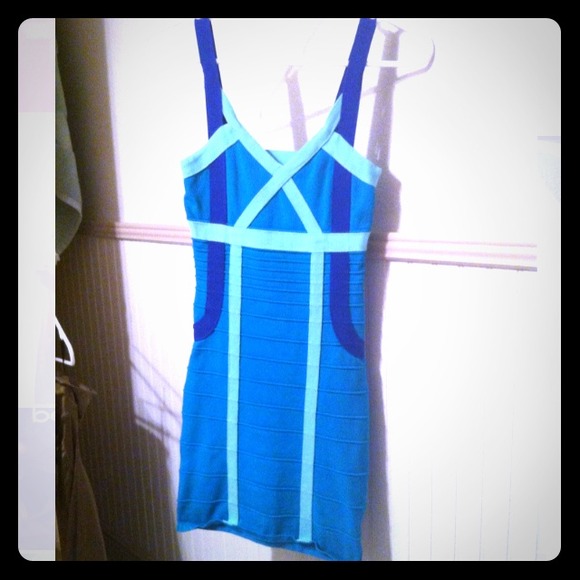 Blue and teal bandage dress