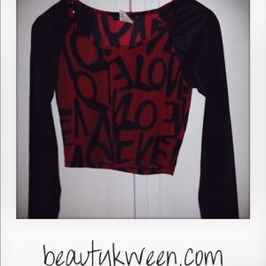 LOVE HATE EDGY FAUX LEATHER SLEEVED BLOUSE