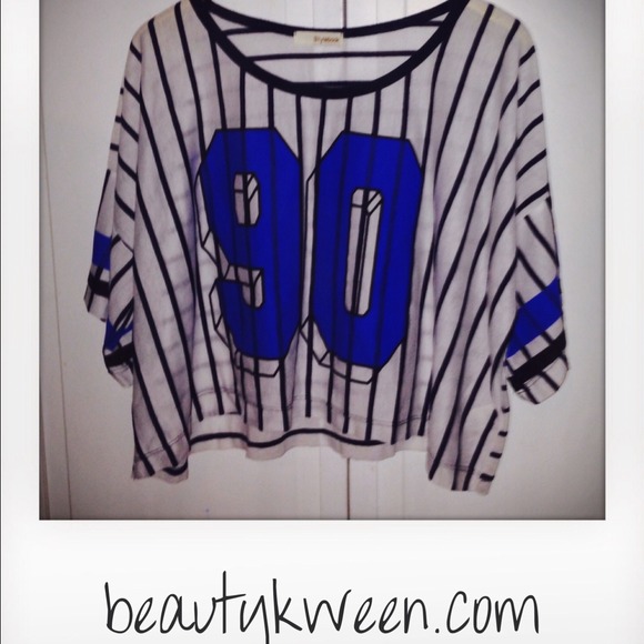Royal Blue and White Striped Oversized Tee