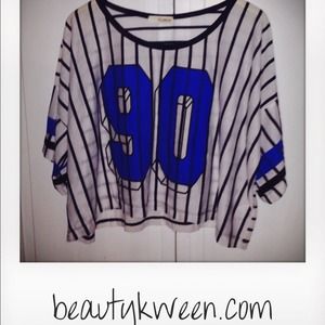 Royal Blue and White Striped Oversized Tee