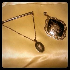 Siam silver necklace pendant and hair pin