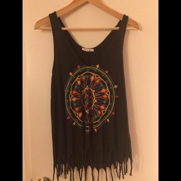Black dreamcatcher boho fringe graphic tank top