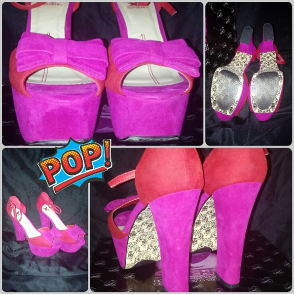 Suede Poppy Red & Pink platforms