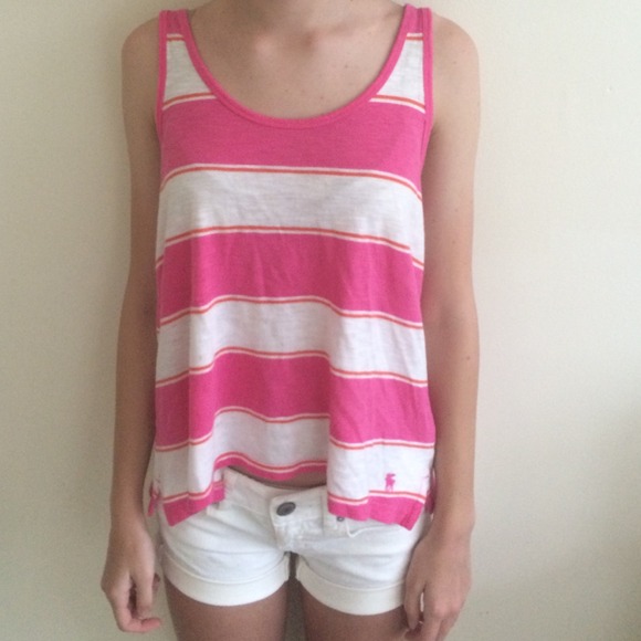 Pink orange and white striped Abercrombie tank top