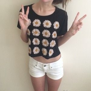 Black with white daisies crop top urban outfitters