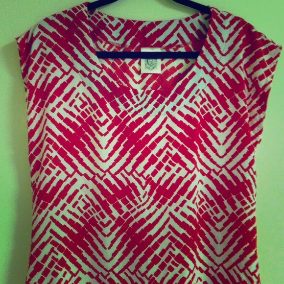 Red and white silky blouse