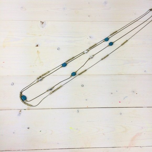 Jewelry - Two-Stand Necklace with Turquoise, Silver & Brass Jewelry - Two-Stand Necklace with Turquoise, Silver & Brass