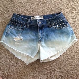Ombré dip dyed studded denim shorts