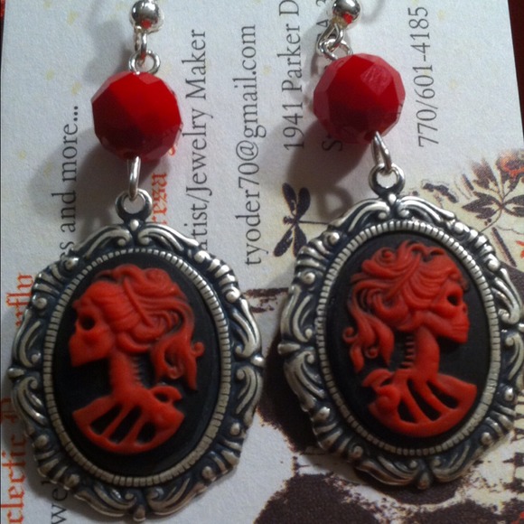 Handmade skull cameo earrings.