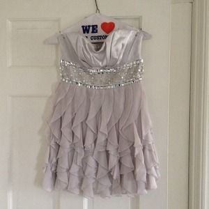 Silver Jeweled and ruffled cocktail dress