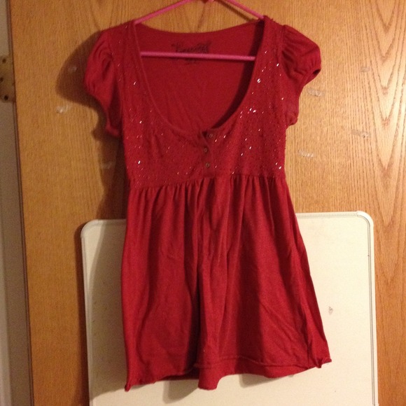 Red beaded babydoll shirt