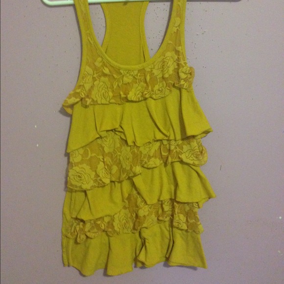 Mustard colored ruffled lace top