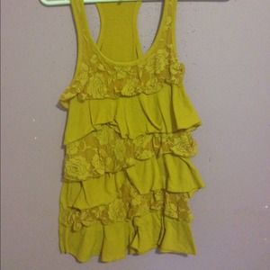 Mustard colored ruffled lace top