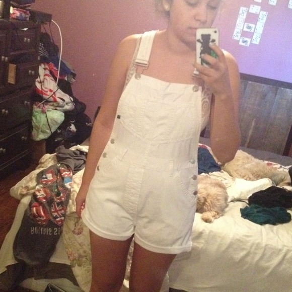 White denim overalls