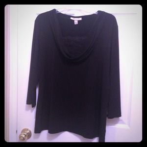 JM Collection 3/4 sleeve lace cowl neck shirt
