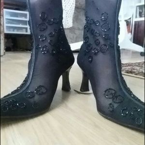 Sheer black beaded boots