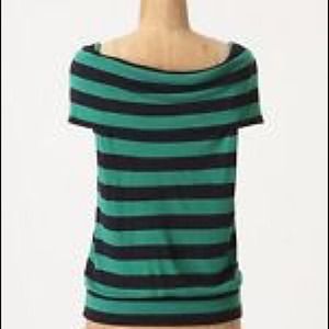 Green & blue striped off the shoulder top