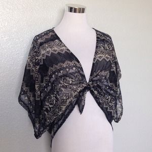 Short sheer abstract tribal kimono cardigan shawl